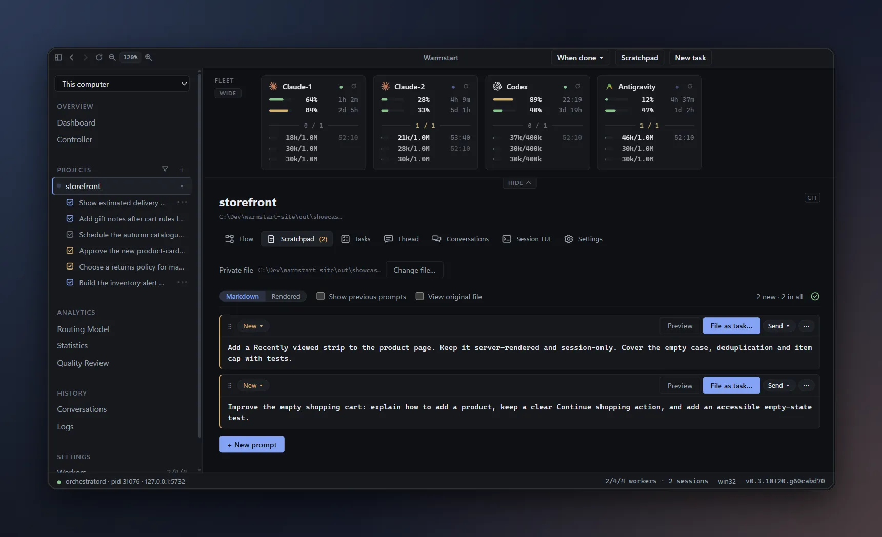 Project Scratchpad with independent Markdown prompts ready to file as tasks